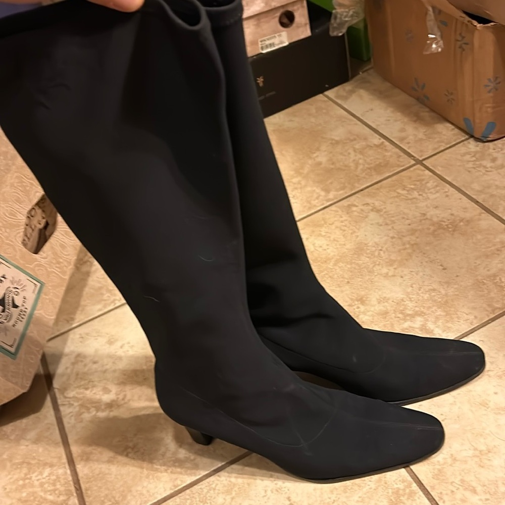 Ann Taylor Loft black stretch knee high boots size 10